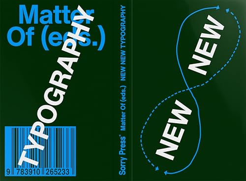 Dark green book cover with white and blue abstract typography and barcode.