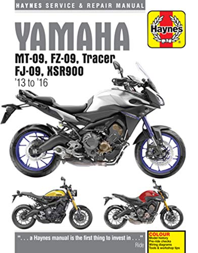 Haynes service and repair manual cover for Yamaha MT-09, FZ-09, Tracer, FJ-09, and XSR900 motorcycles.