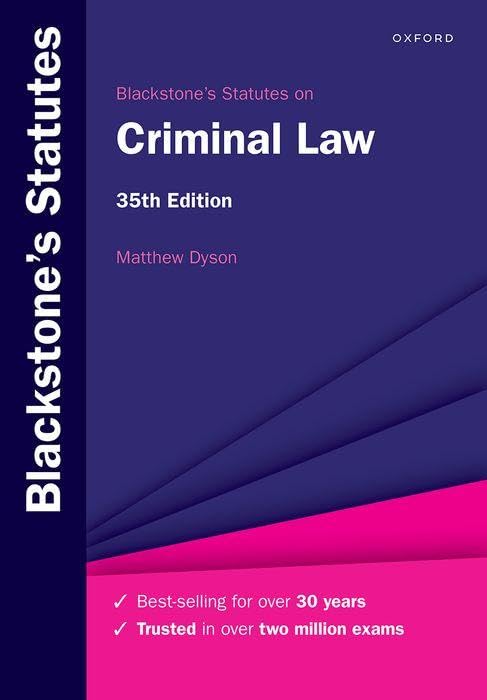 Purple and pink cover of "Blackstone's Statutes on Criminal Law," 35th edition.