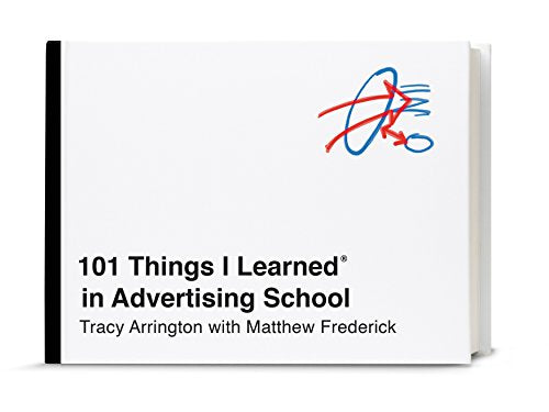 White book cover with red and blue scribbles, titled “101 Things I Learned.”
