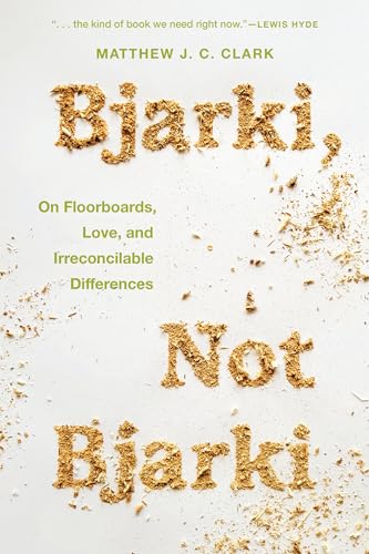 Book cover with title spelled in wood shavings on a white background.