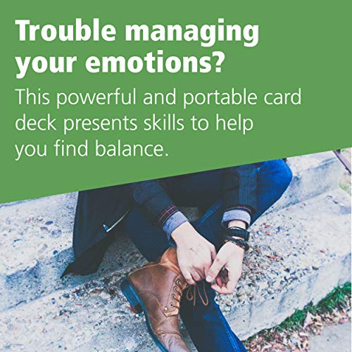 A person sits on concrete steps, overlaid with text about managing emotions.