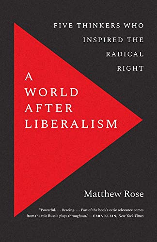 Book cover: "A World After Liberalism" with a red triangular design.
