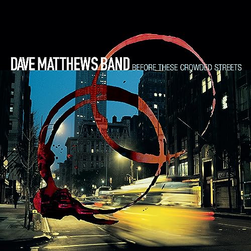 Dave Matthews Band album cover: city street with red abstract swirls.