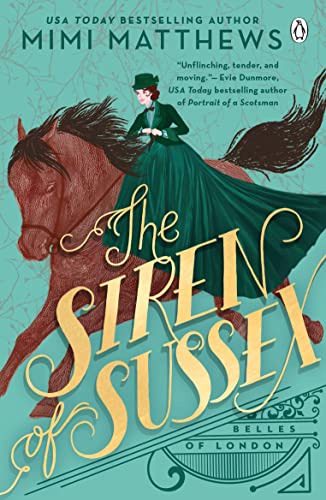 A woman in a green riding habit rides a horse on a teal book cover.
