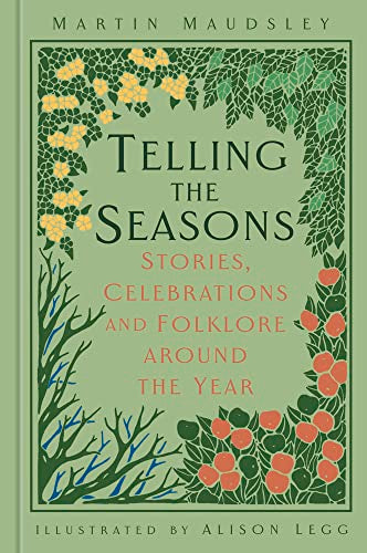 Book cover for Telling the Seasons with botanical illustrations on a light green background.
