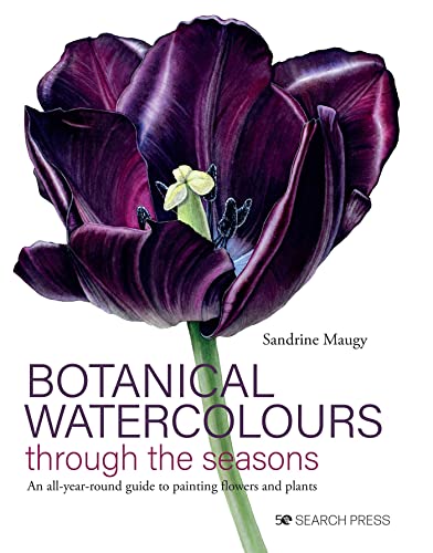 Book cover featuring a detailed watercolour painting of a dark purple tulip.