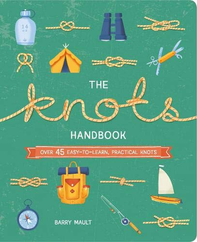 Book cover for The Knots Handbook featuring illustrations of various knots and camping gear.