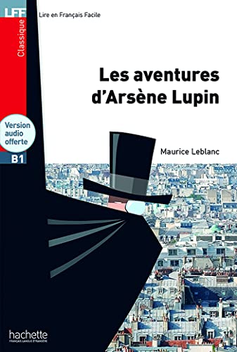 Book cover: “Les aventures d'Arsène Lupin” with a silhouetted figure and Paris skyline.