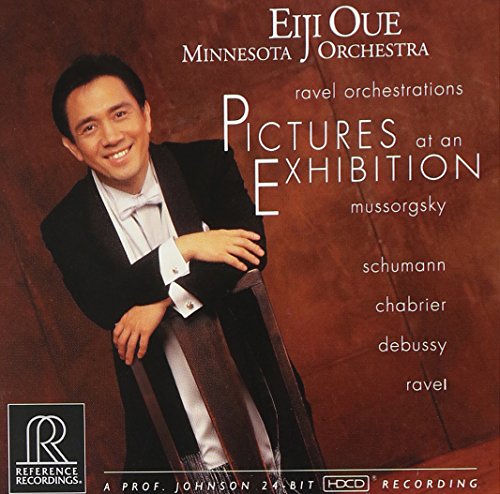 CD cover featuring conductor Eiji Oue and text “Pictures at an Exhibition”.