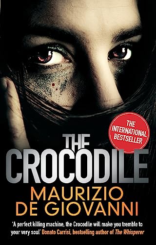 Book cover: close-up of a woman’s face with crocodile skin texture.