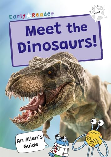 Book cover featuring a Tyrannosaurus Rex and a cartoon alien character.