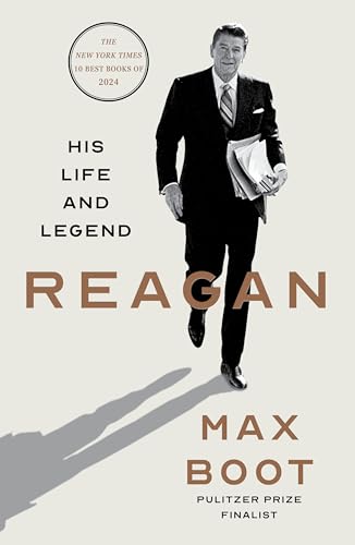 Book cover: black and white portrait of Ronald Reagan, text “Reagan”.
