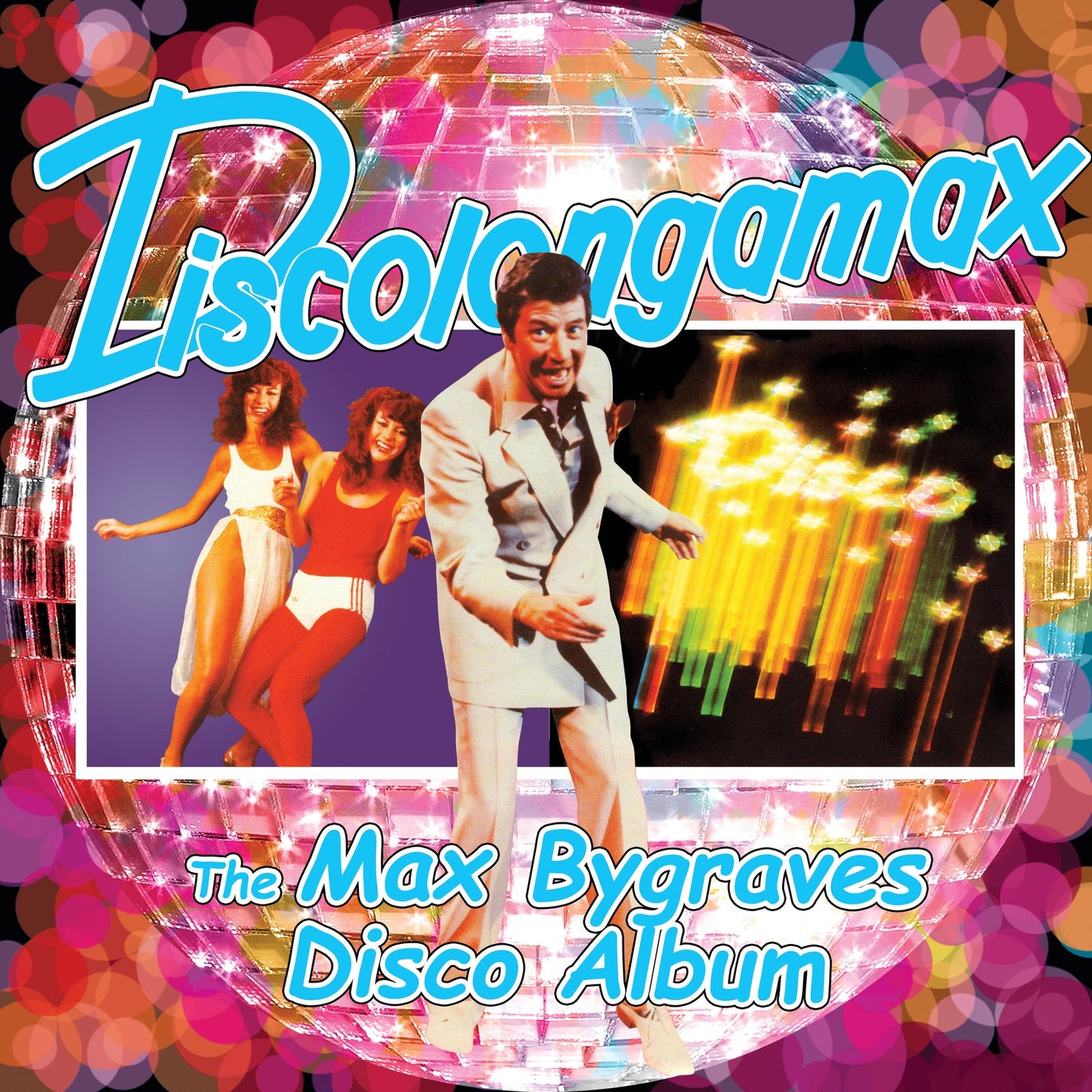 Max Bygraves album cover, “Discolongamax”, featuring performers in a disco setting.