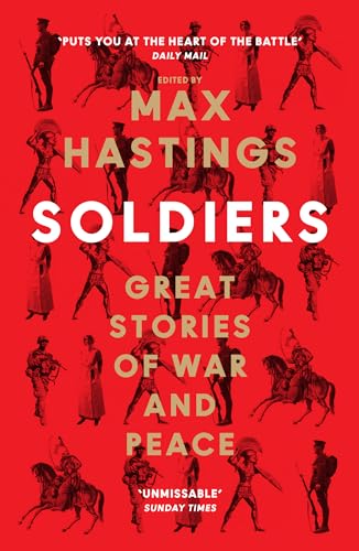 Book cover: "Soldiers," red background with sketched figures of soldiers and horses.