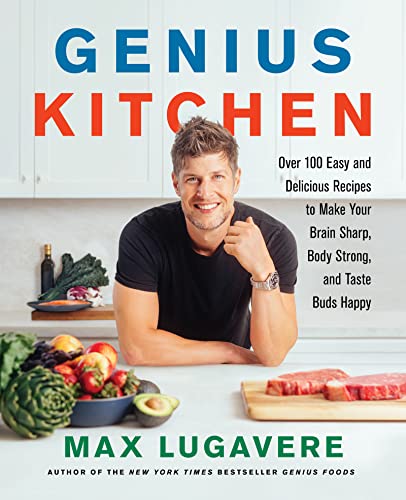 Cookbook cover featuring Max Lugavere and fresh produce, titled "Genius Kitchen.