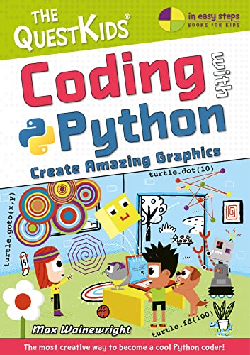 Book cover for Coding with Python featuring cartoon characters, a robot, and geometric graphics.