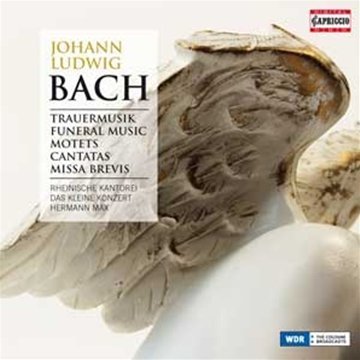 A CD cover featuring a white marble sculpture and text about Johann Ludwig Bach's music.