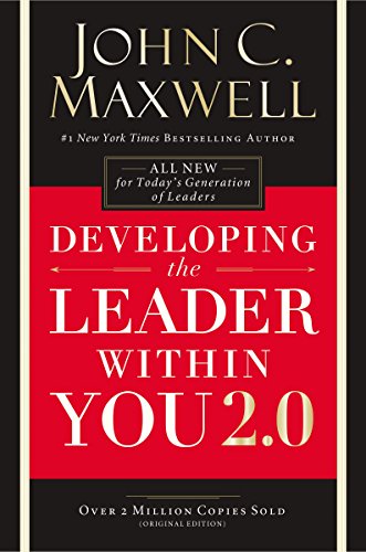 Red and black book cover, “Developing the Leader Within You 2.0” title.