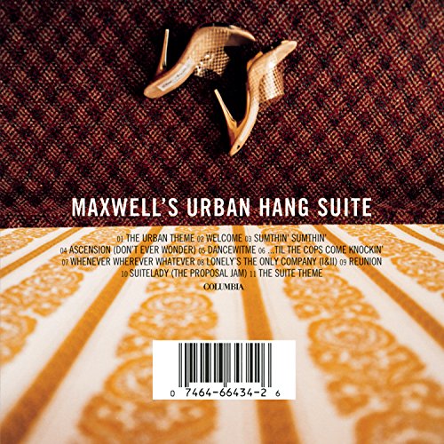 CD back cover for Maxwellās āUrban Hang Suiteā with shoes and barcode.