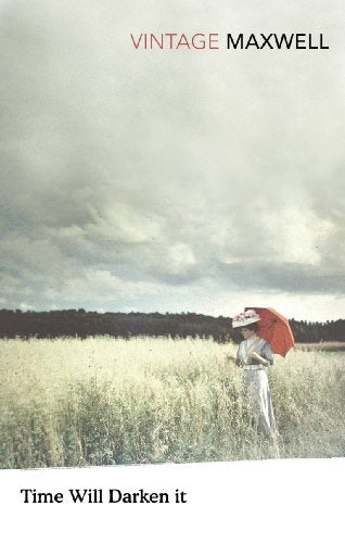Book cover showing a woman with a red umbrella standing in a grassy field.