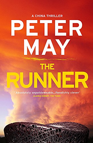 Book cover: "The Runner" with a fiery orange sky and stadium image.