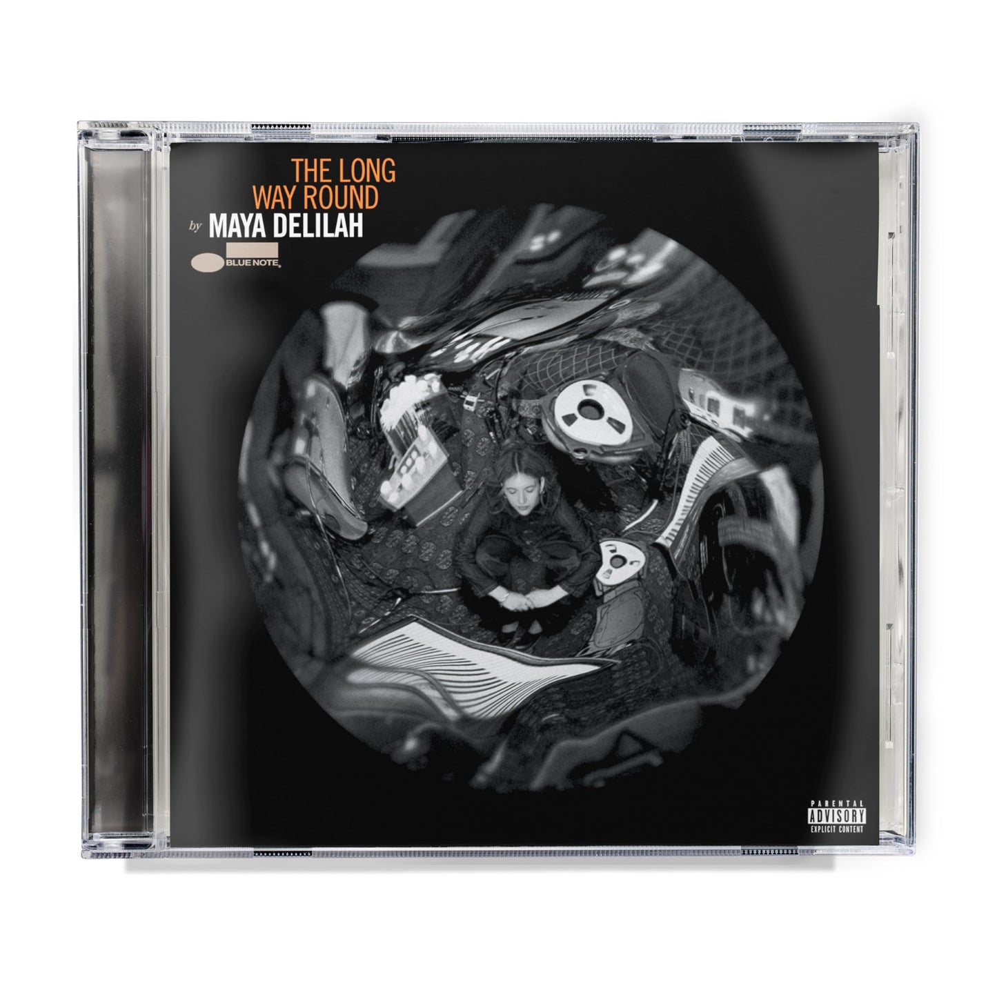 CD case for Maya Delilah’s “The Long Way Round” with abstract cover art.