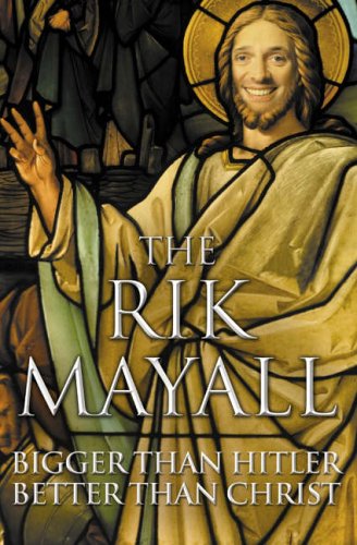 Book cover featuring Rik Mayall's face superimposed on a stained-glass style image of Jesus.