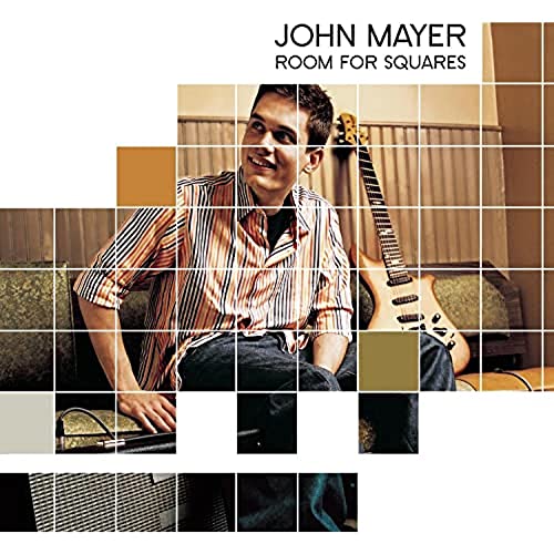 John Mayer album cover, "Room For Squares," with artist portrait and guitar.
