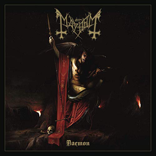 Album cover art featuring a demon kneeling with a staff, surrounded by flames and a skull.