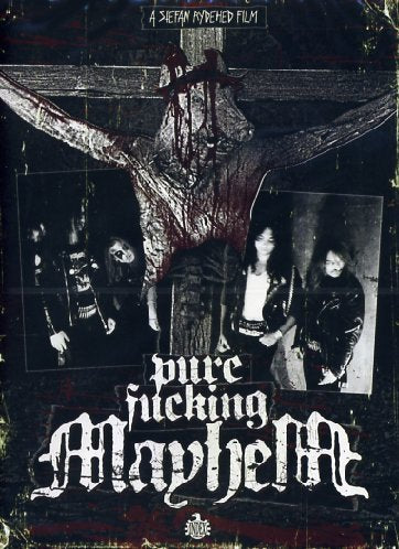 DVD cover with a crucified figure and three men in black clothing.