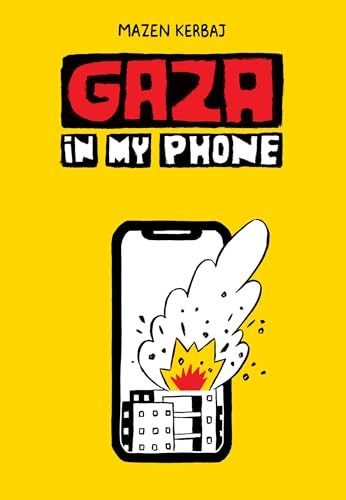 Book cover: "Gaza in My Phone" with a smartphone illustration and explosion.