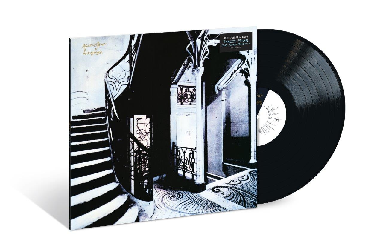 Mazzy Star “She Hangs Brightly” vinyl record with black and white cover art.