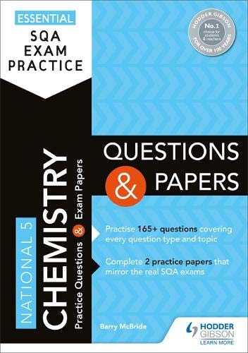 Chemistry exam practice book cover, National 5 level, with questions and papers.