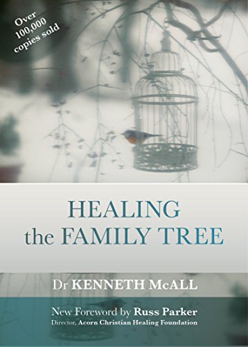 Book cover: birdcage with a robin, title “Healing the Family Tree”.