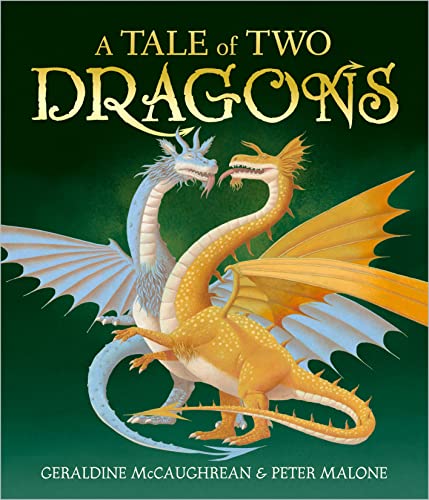 Two dragons prominently featured on cover of illustrated fantasy book with vibrant colorful artwork.