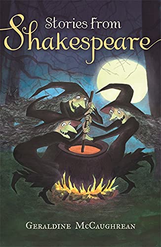 Book cover: "Stories from Shakespeare" with illustration of three witches.