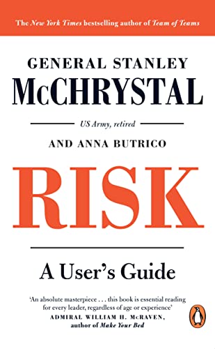 Book cover for "Risk" by Stanley McChrystal, with large red title text.