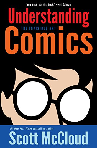 Book cover for Understanding Comics by Scott McCloud featuring a stylized face with glasses.