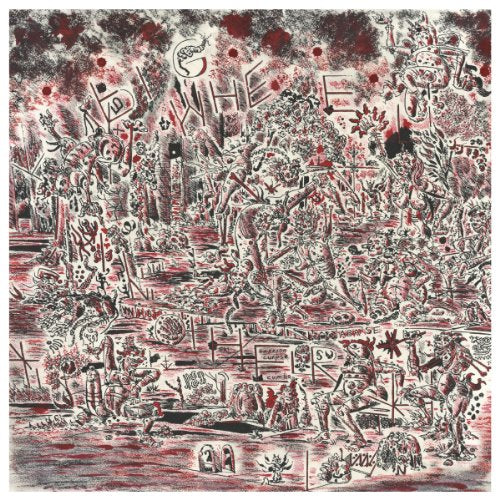Intricate black and red abstract illustration, likely vinyl record artwork.