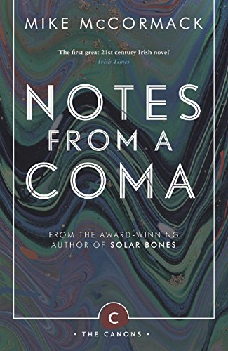 Book cover: “Notes from a Coma (Canons)” with swirling, colorful abstract design.