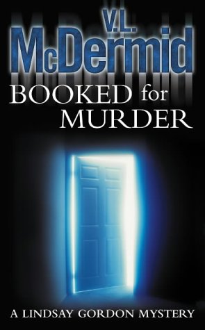 Book cover: “Booked for Murder” by V.L. McDermid, featuring a glowing doorway.