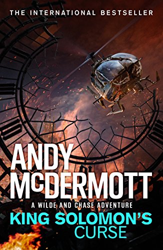 Book cover: helicopter over flames and a large clock face.