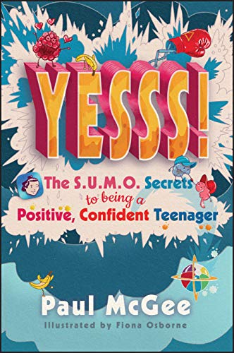 Book cover with colorful illustrated letters spelling "Yesss!" and cartoon figures.