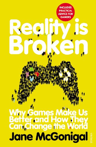 Yellow book cover with white text and a gamepad shape filled with people.