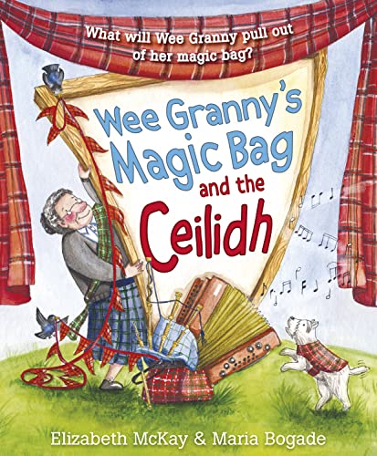 Colourful illustrated children's book cover featuring an elderly woman and lively Scottish dancing scene.
