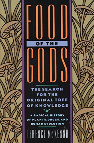 Book cover: "Food of the Gods" with mushroom illustrations and orange text.