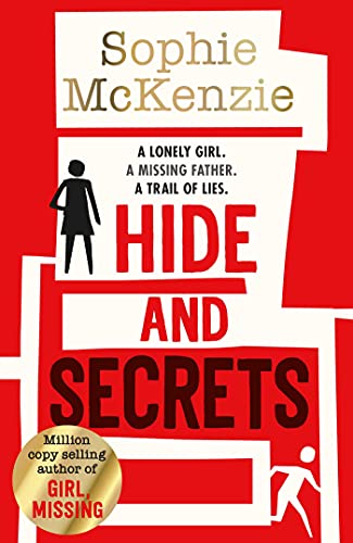 Book cover: "Hide and Secrets" by Sophie McKenzie, red and white design.