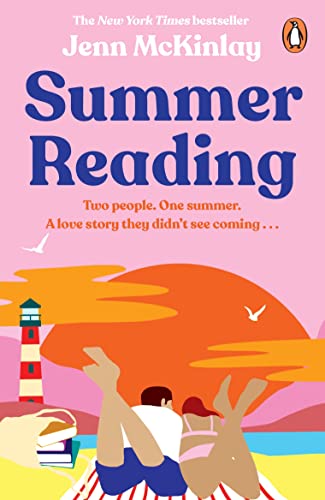Book cover: "Summer Reading" by Jenn McKinley, with beach and lighthouse imagery.