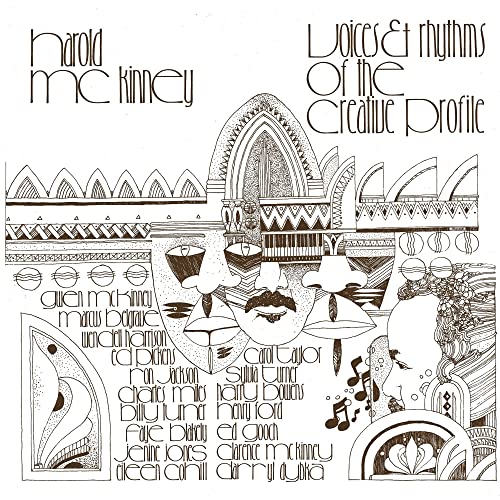 Album cover art featuring intricate black line drawings of faces and geometric patterns.